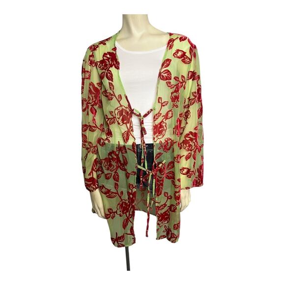 Urban Outfitters Kimono Wrap Cover Up Sheer Cardigan Festival Top Boho Burnout - Picture 8 of 10
